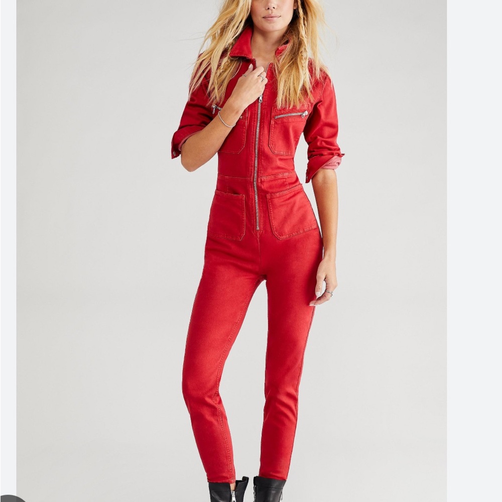Free People Lennox Jumpsuit red size XS